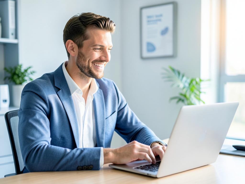 Focused professional working confidently at a laptop